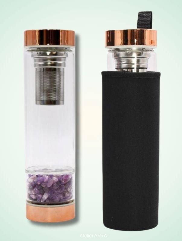 Skleněná láhev 500 ml s čajovým difuzérem a růženínem