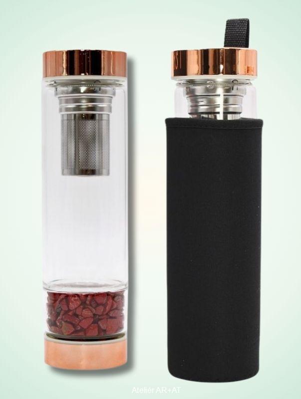 Skleněná láhev 500 ml s čajovým difuzérem a růženínem