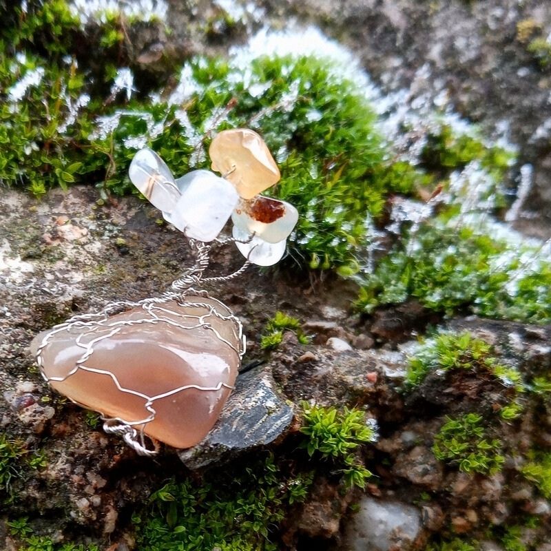 Hand-wired Tree of Happiness named Night Breeze meditating on frosty moss