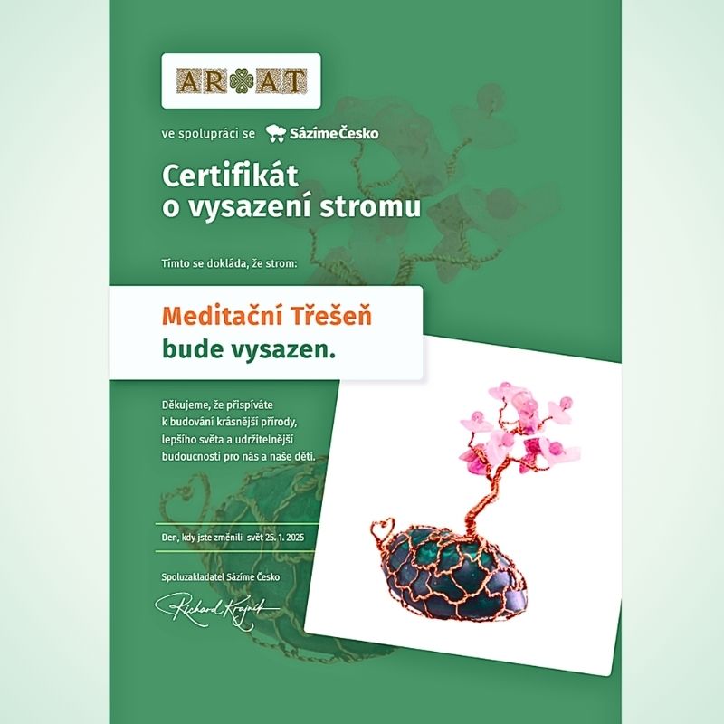 Certifikát Stromového dvojčete talismanu Meditační Třešeň