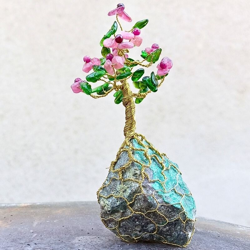 Ručně drátovaný Strom Života Rubínová Broskvoň