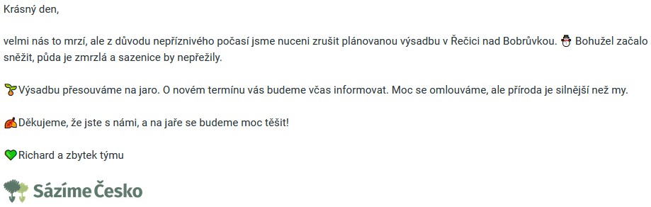 Zrušení plánované výsadby živých stromů