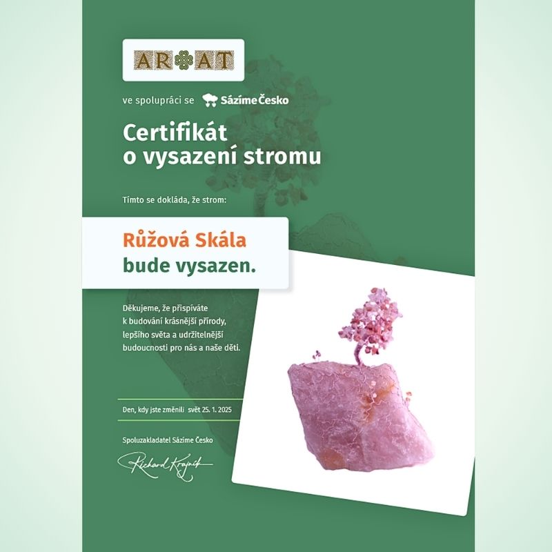 Certifikát Stromového dvojčete talismanu Růžová Skála