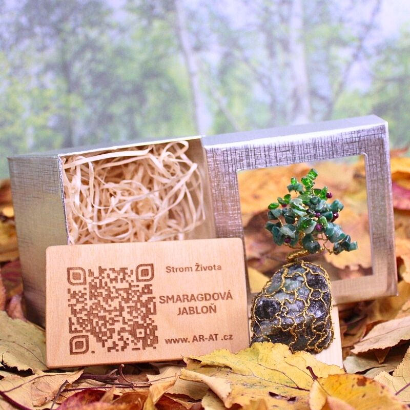 Ručně drátovaný Strom Života jménem Smaragdová Jabloň s papírovou dárkovou krabičkou