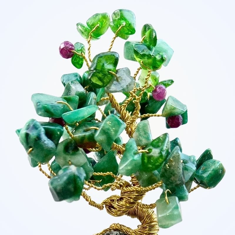 Koruna ručně drátovaného Stromu Života Smaragdová Jabloň s rubíny