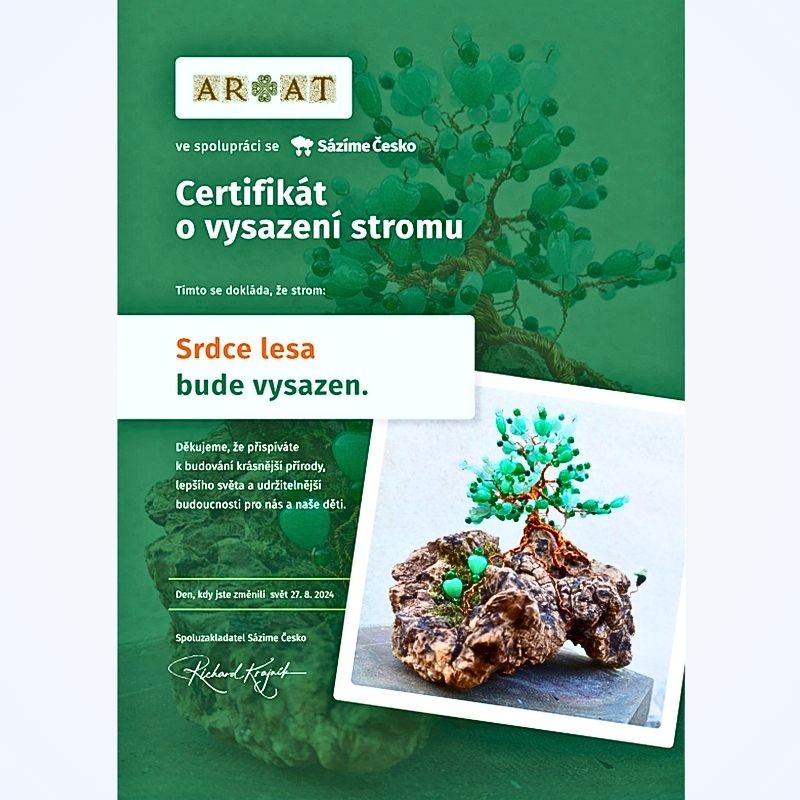 Certifikát zakoupení stromového dvojčete Srdce Lesa