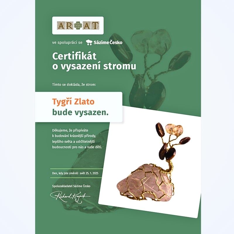 Certifikát o zakoupení sazenice živého stroma jménem Tygří Zlato