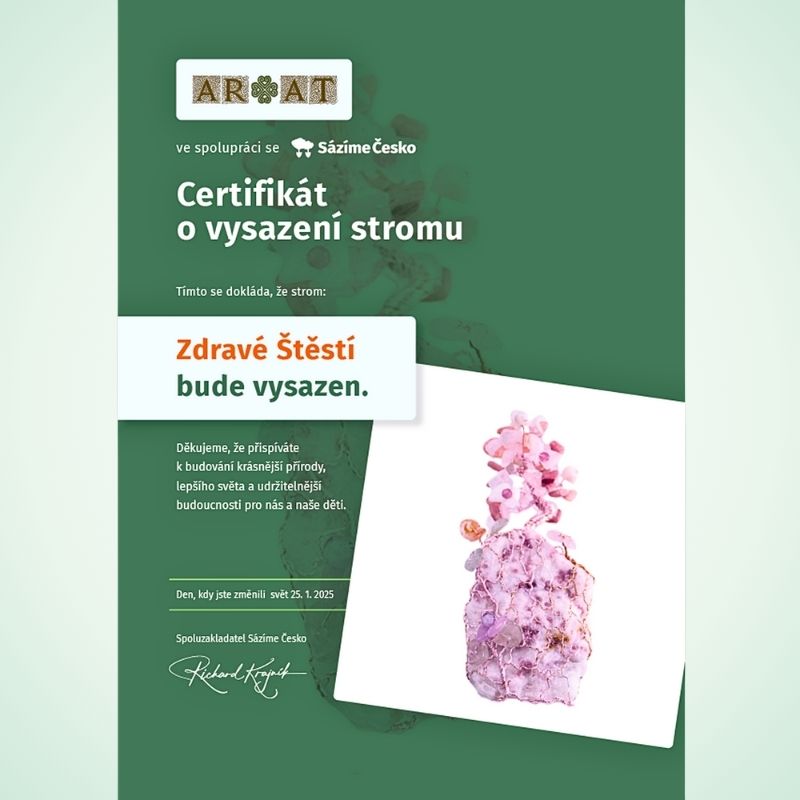 Certifikát Stromového dvojčete talismanu Zdravé Štěstí