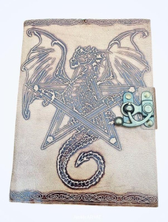 Dračí deník s pentagramem - kožený deník s kovovou sponou