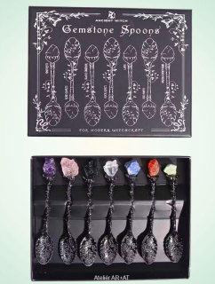 Čajová lžička černá s přírodním krystalem